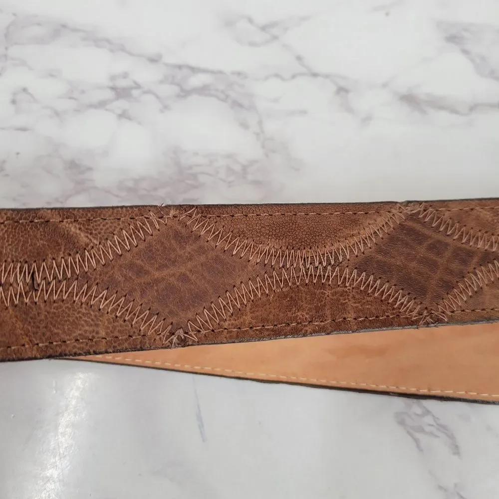 Justin Boots Vintage Elephant Skin Brown Leather Patchwork Belt Rare Exotic